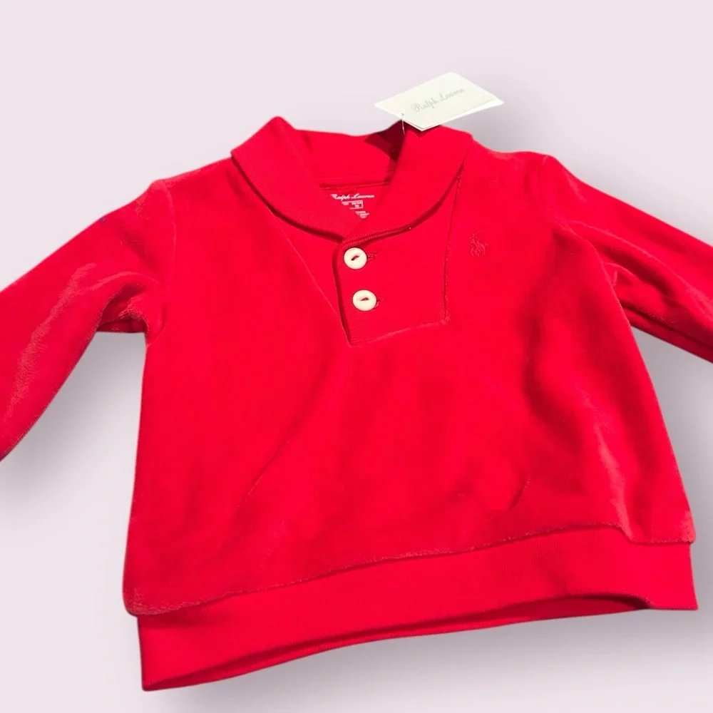 NWT Baby Ralph Lauren Classic Red Velour Outfit Size 6 Months